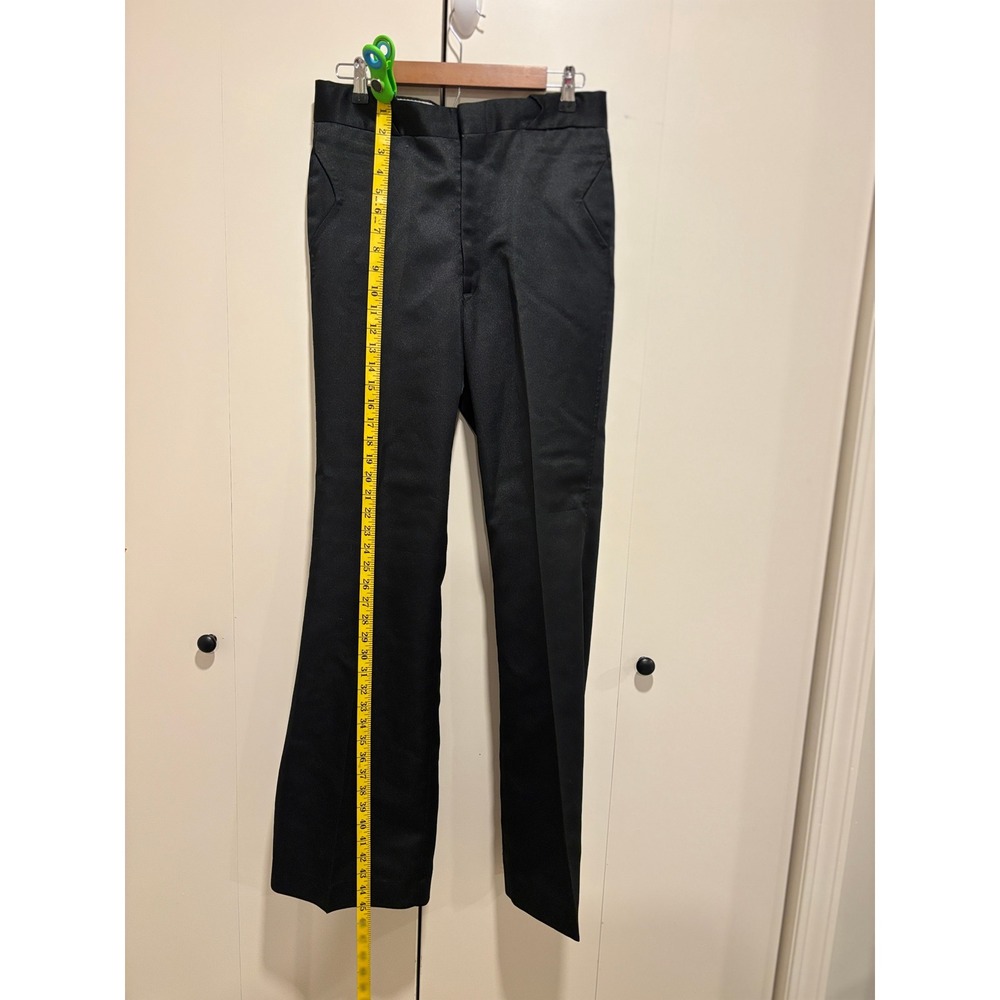 VTG 70s Campus Sharkskin Bell Bottom Pants Mens 28x29 Black Flared Disco - Picture 3 of 9